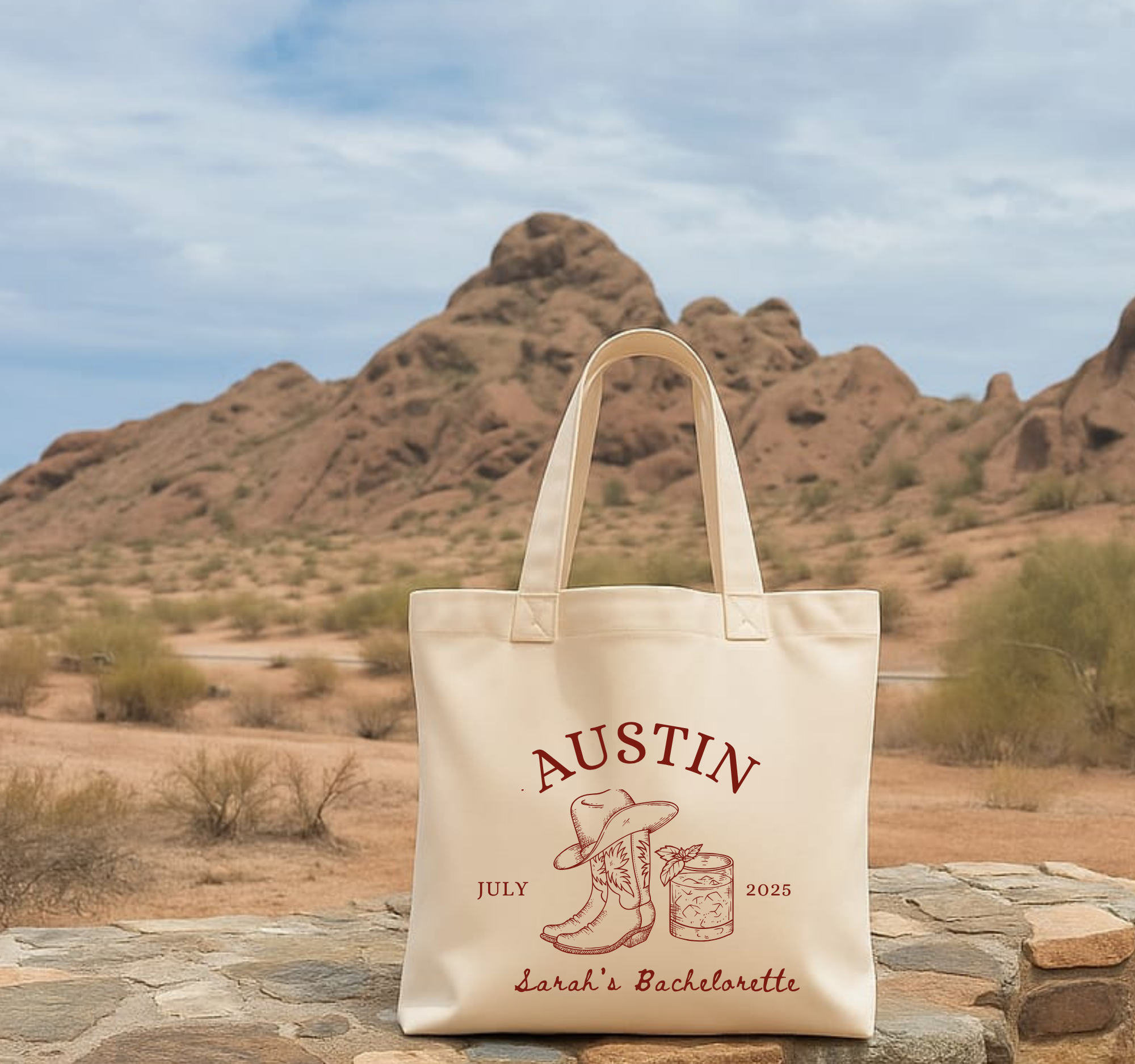 Austin Bachelorette Tote - Customizable Cowgirl Design for Your Desert Bachelorette Party