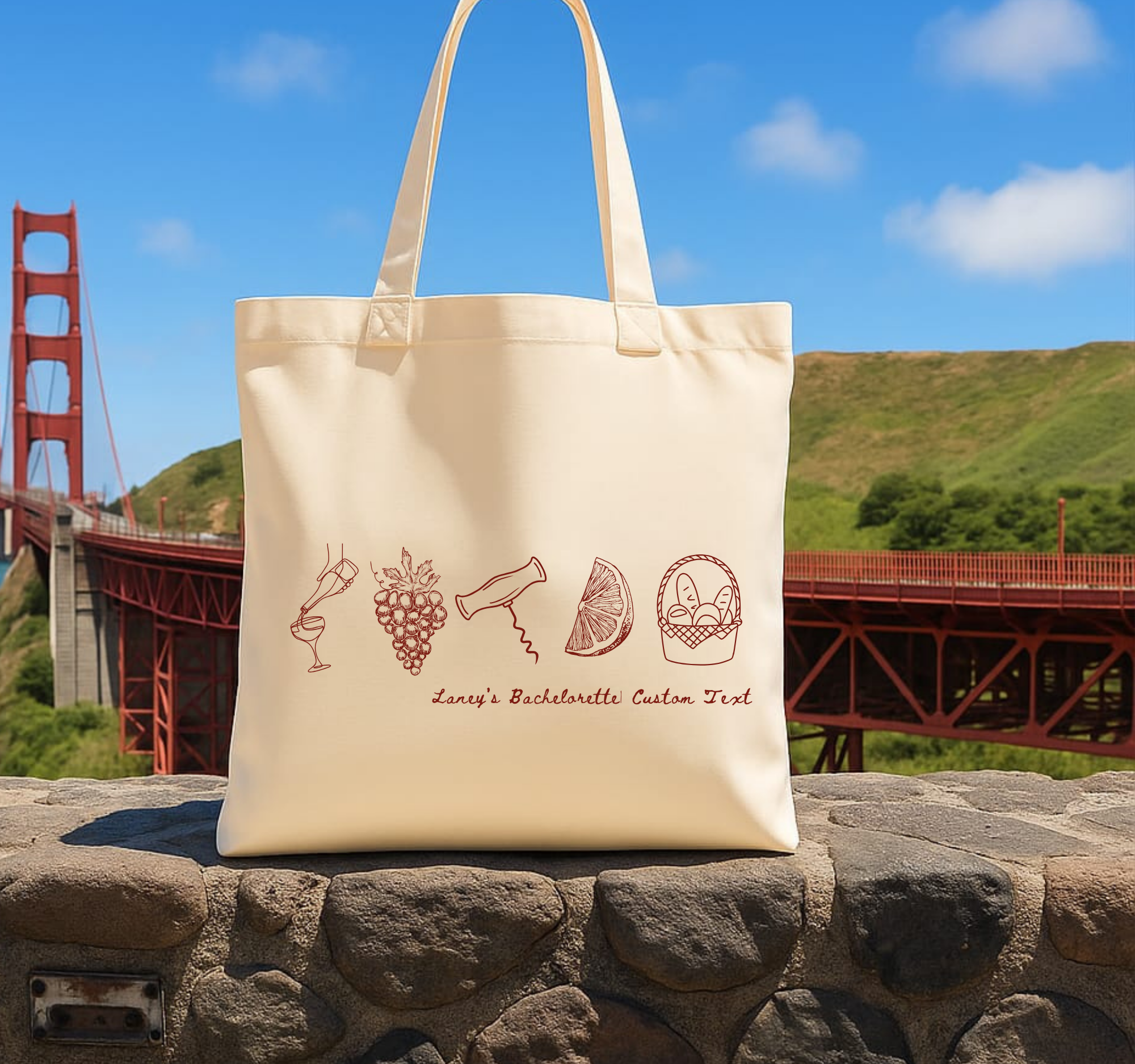 Napa Valley Handrawn Tote - Customizable Wine Bachelorette Tote Bag