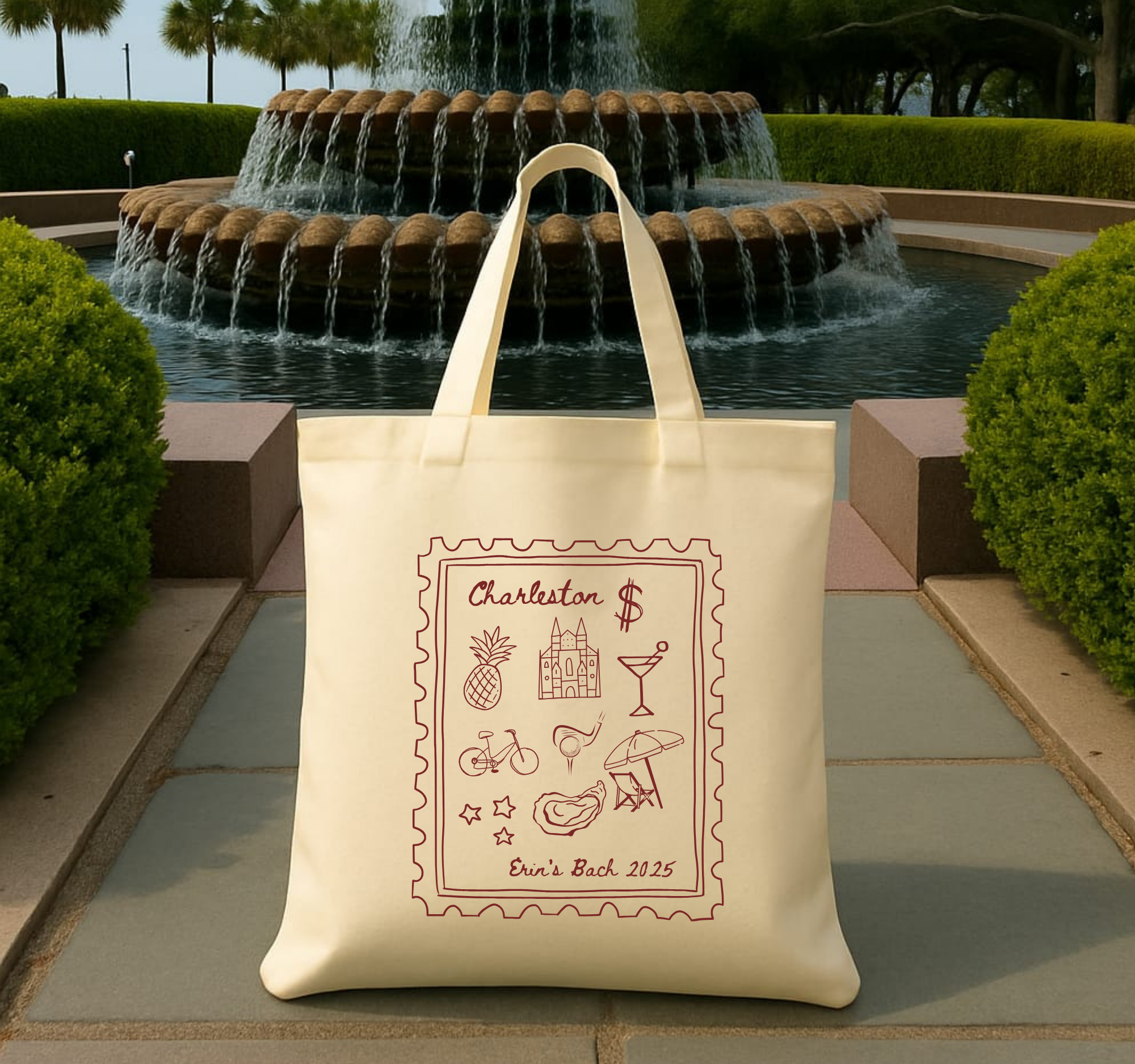 Charleston Stamp Tote Personalized Coastal Bachelorette Party Bag