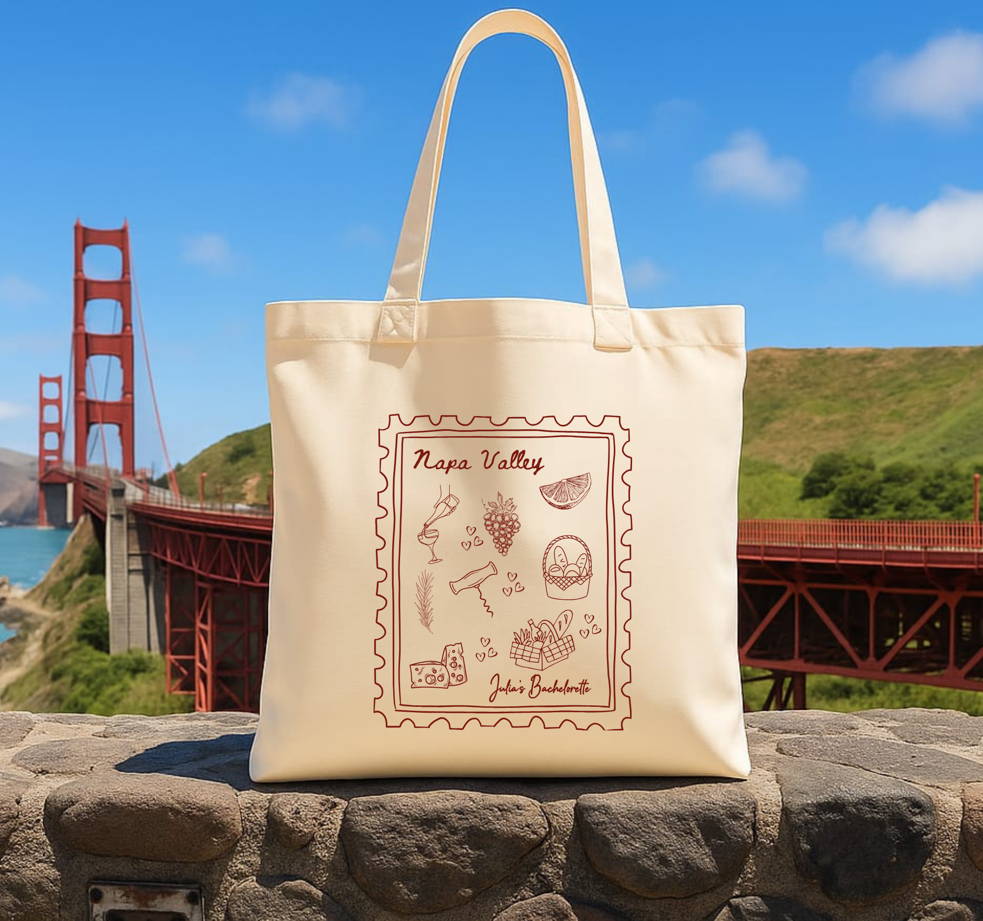 Napa Valley Stamp Tote Personalized Tote for Wine Lovers and Bachelorette Celebrations