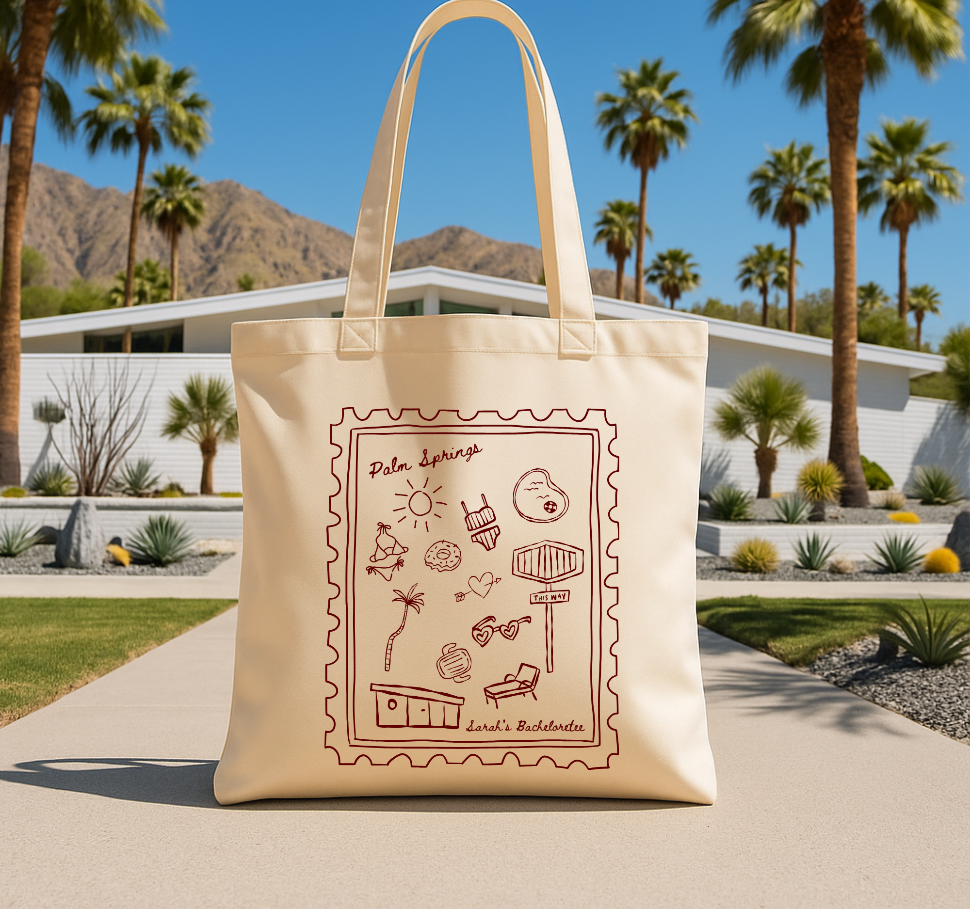 Palm Springs Stamp Tote Personalized Wedding Welcome Bag for Bachelorette Gifts