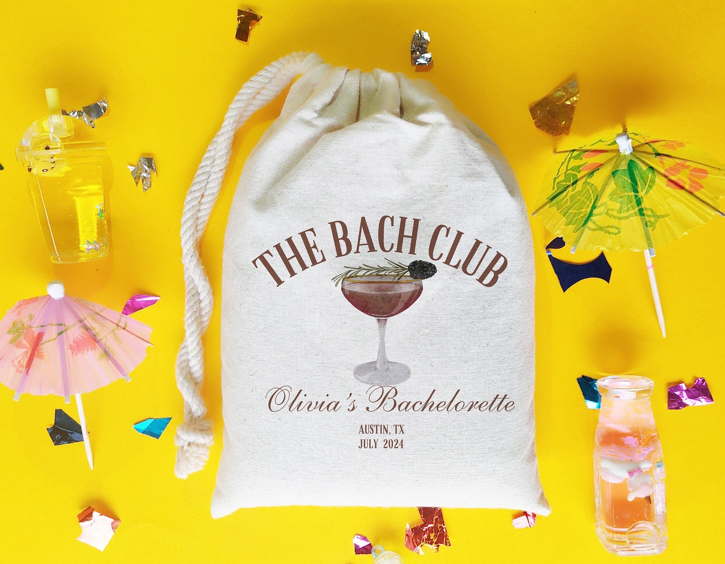 Bachelorette Party Favor Tote Bag Custom Bach Club Design with Cocktail Theme Personalized Bridesmaid Gifts Last Fling Party Bag