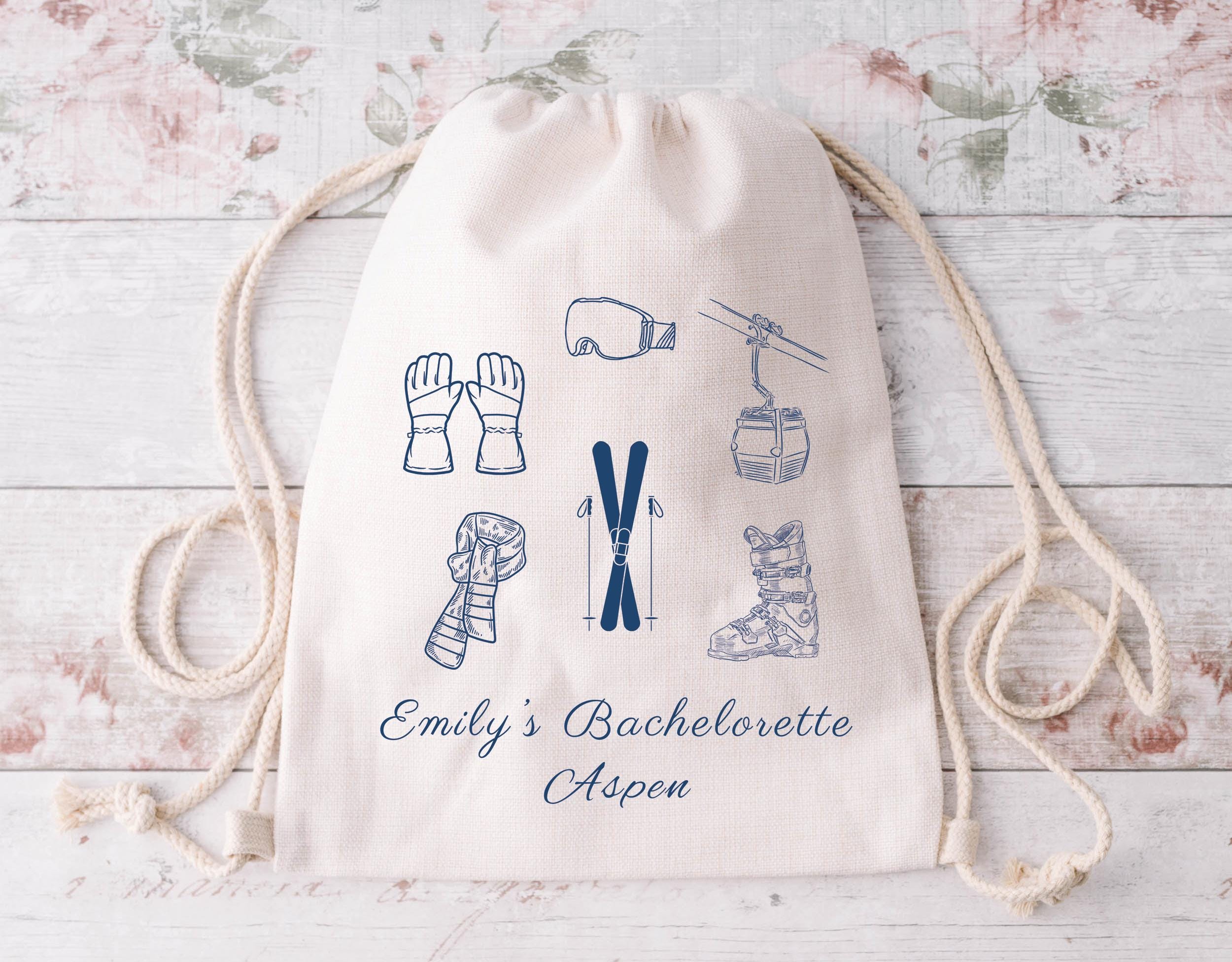 Apres Ski Club Drawstring Bag Aspen Drive Drawstring Bag Winter Bachelorette Party Bag Ketchum Idaho Ski Trip Mountain Wedding