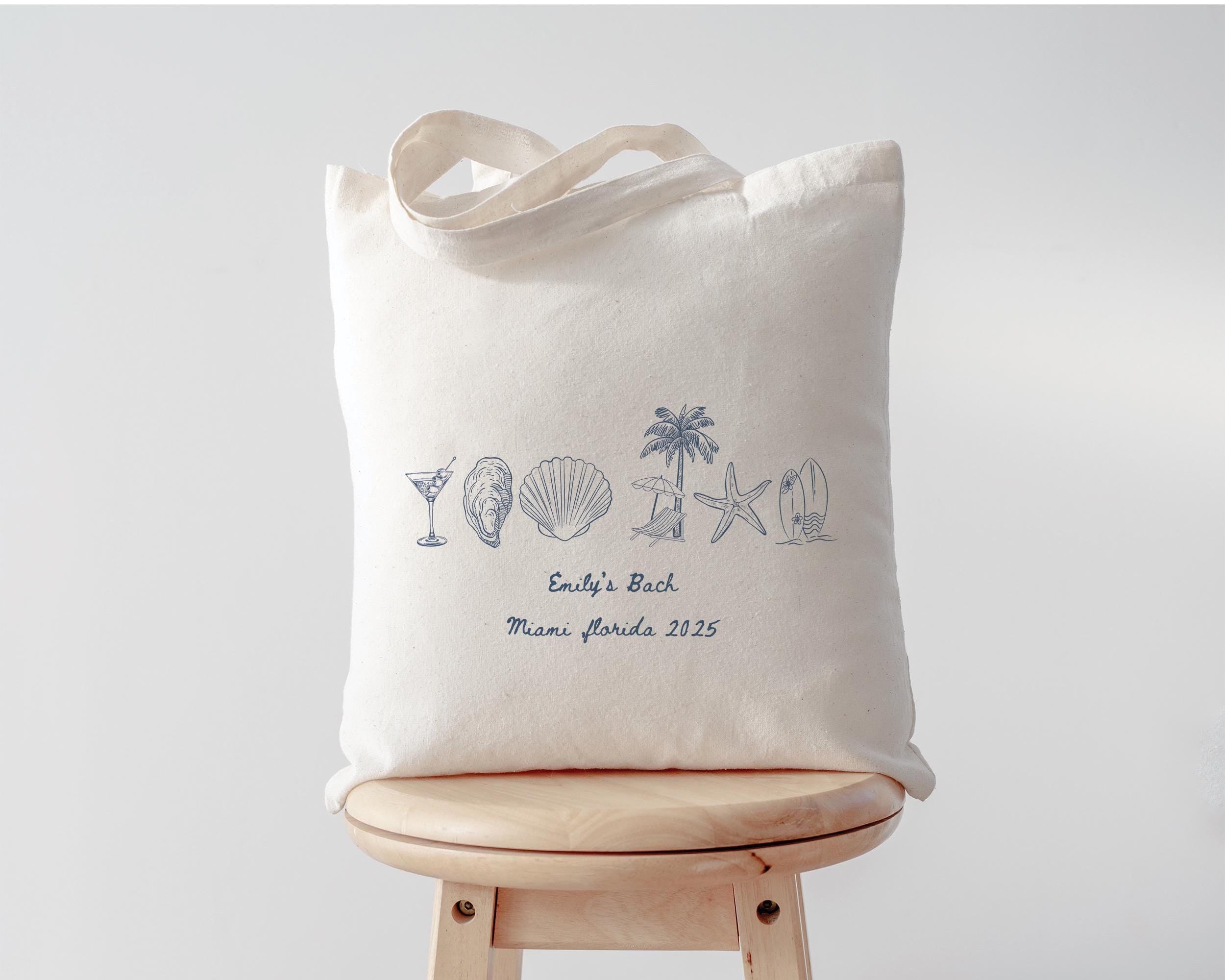 Coastal Handrawn Tote Bag Miami Beach Wedding Bachelorette Destination Wedding Guest Welcome Tote Bags Last Toast On The Coast